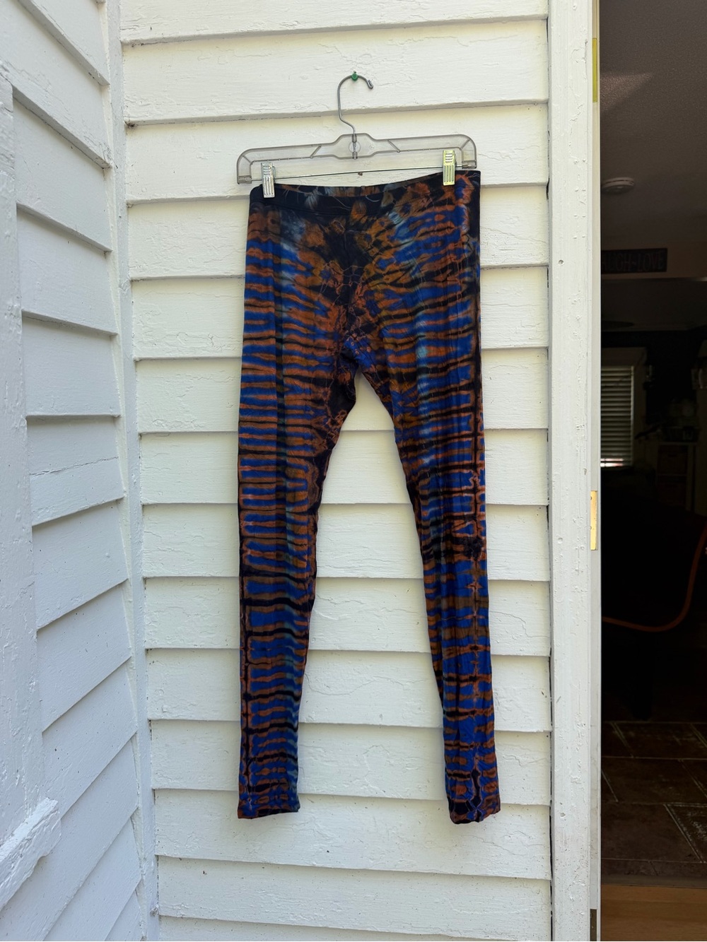 Sacred Threads Blue and Brown and Orange Tie-Dye Leggings Tiger stripes